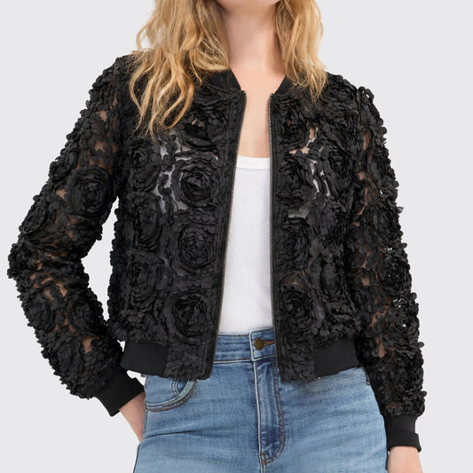 Liverpool, Woven Floral Bomber Jacket, Black