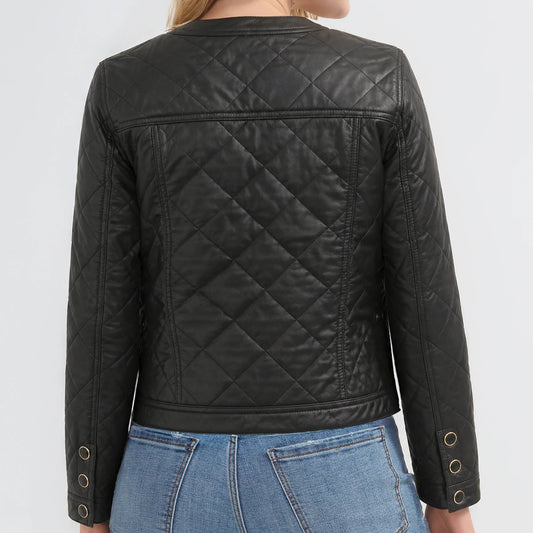Liverpool, Quilted Collarless Jacket, Black