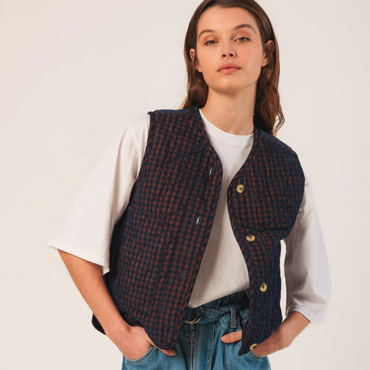 Indi & Cold, Vichy Quilted Micro-Corduroy Vest