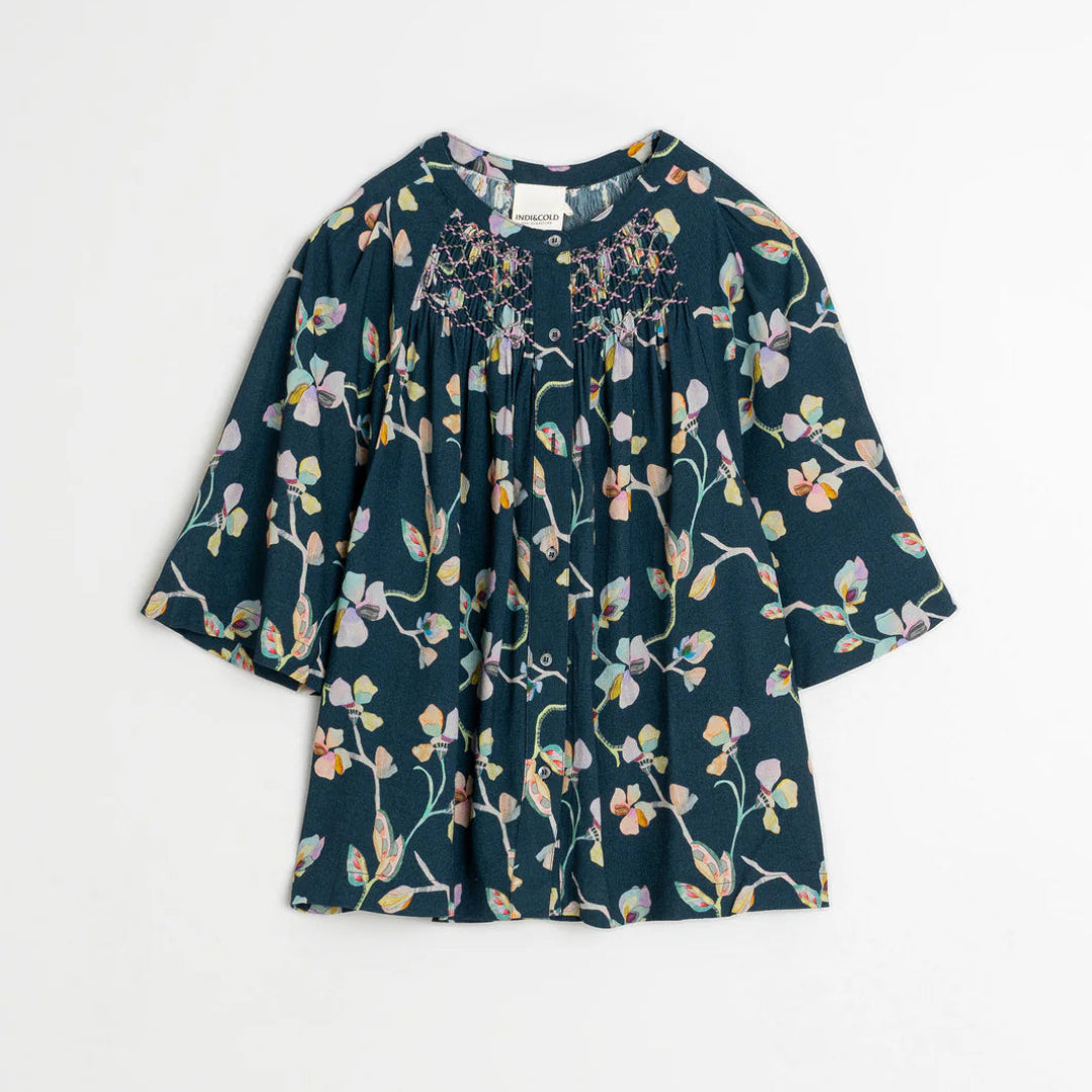 Indi & Cold, Smock Detail Shirt, Navy
