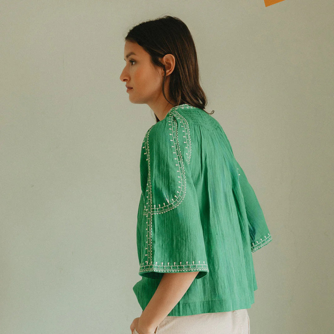 Indi & Cold, Bell-Sleeve Shirt, Green
