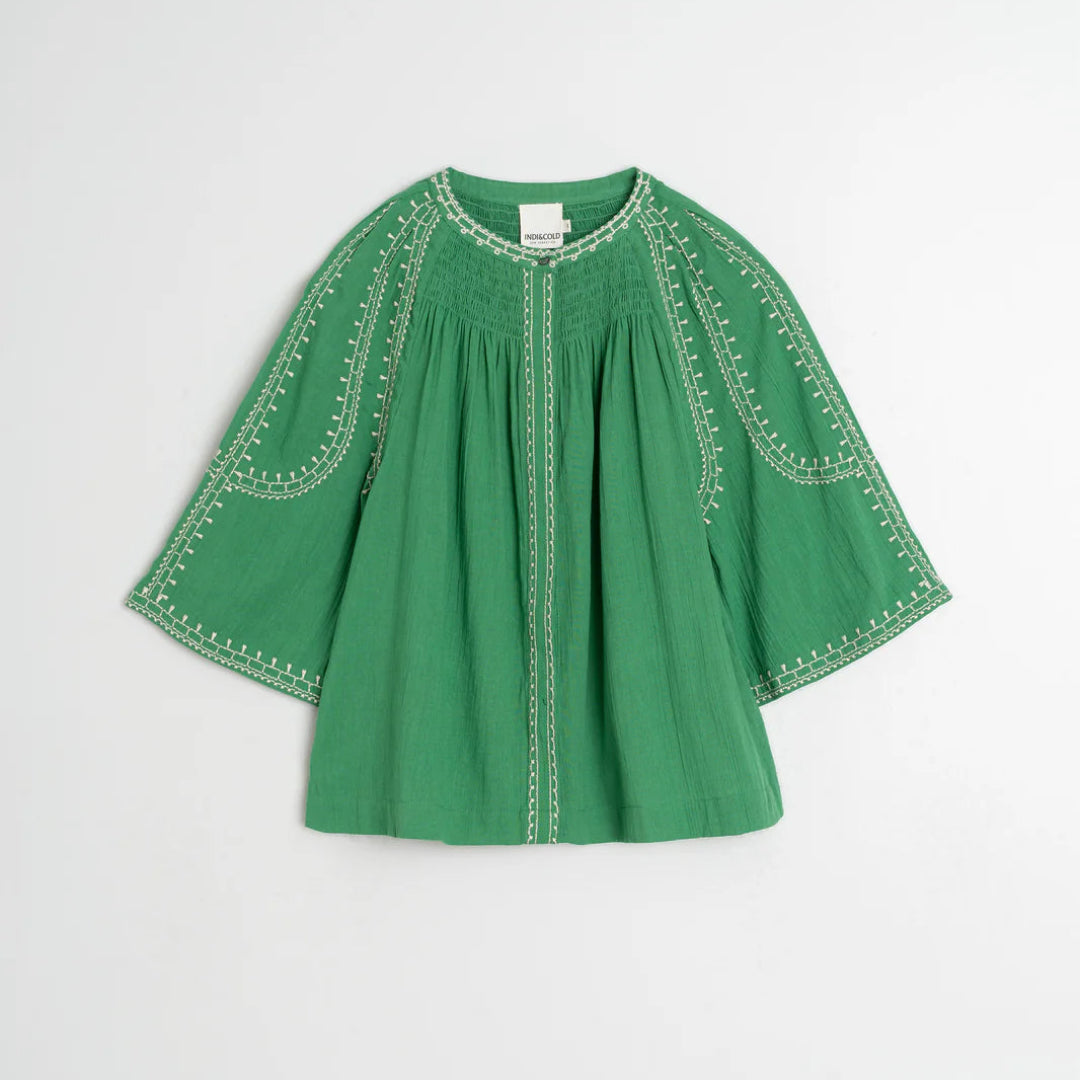 Indi & Cold, Bell-Sleeve Shirt, Green