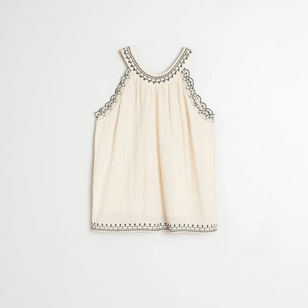 Indi & Cold, Contrast Embroidery Top, Ecru