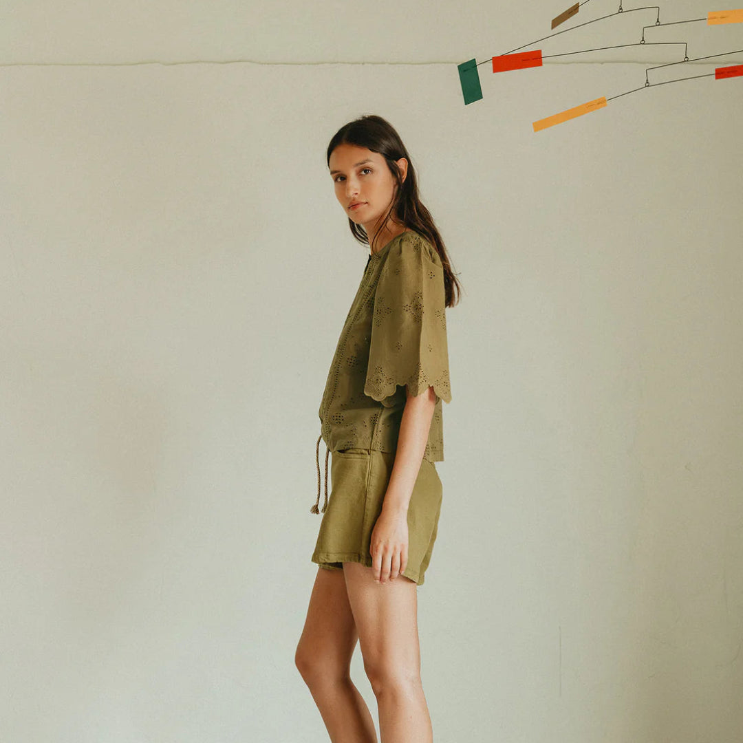 Indi & Cold, Boxy Shirt with Schiffli Embroidery