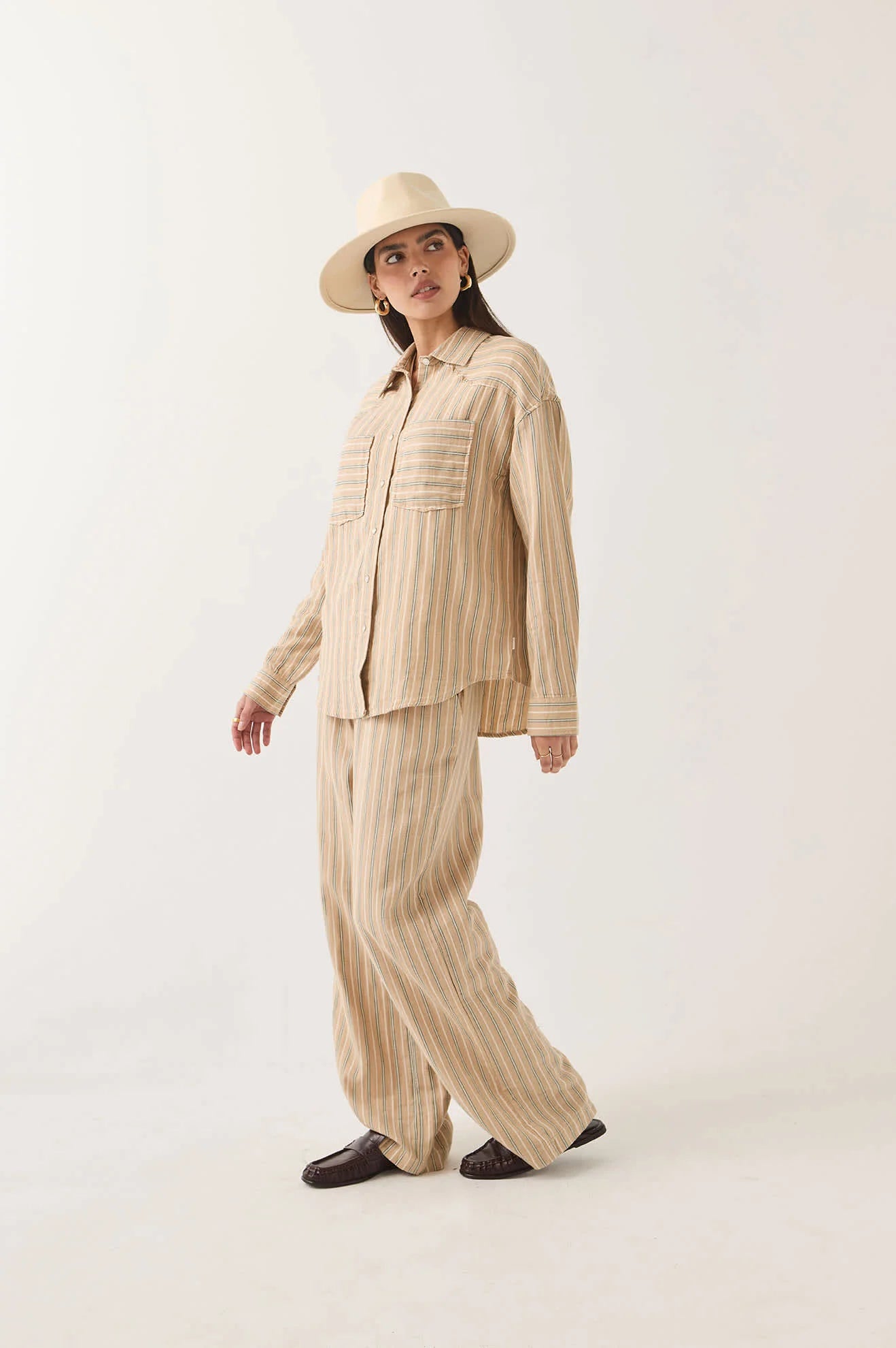 Brixton, Wayne W L/S Woven, Sand Stripe