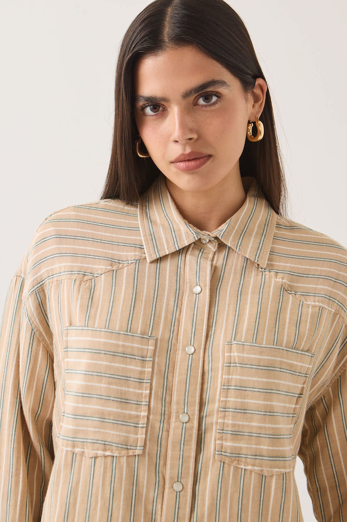 Brixton, Wayne W L/S Woven, Sand Stripe