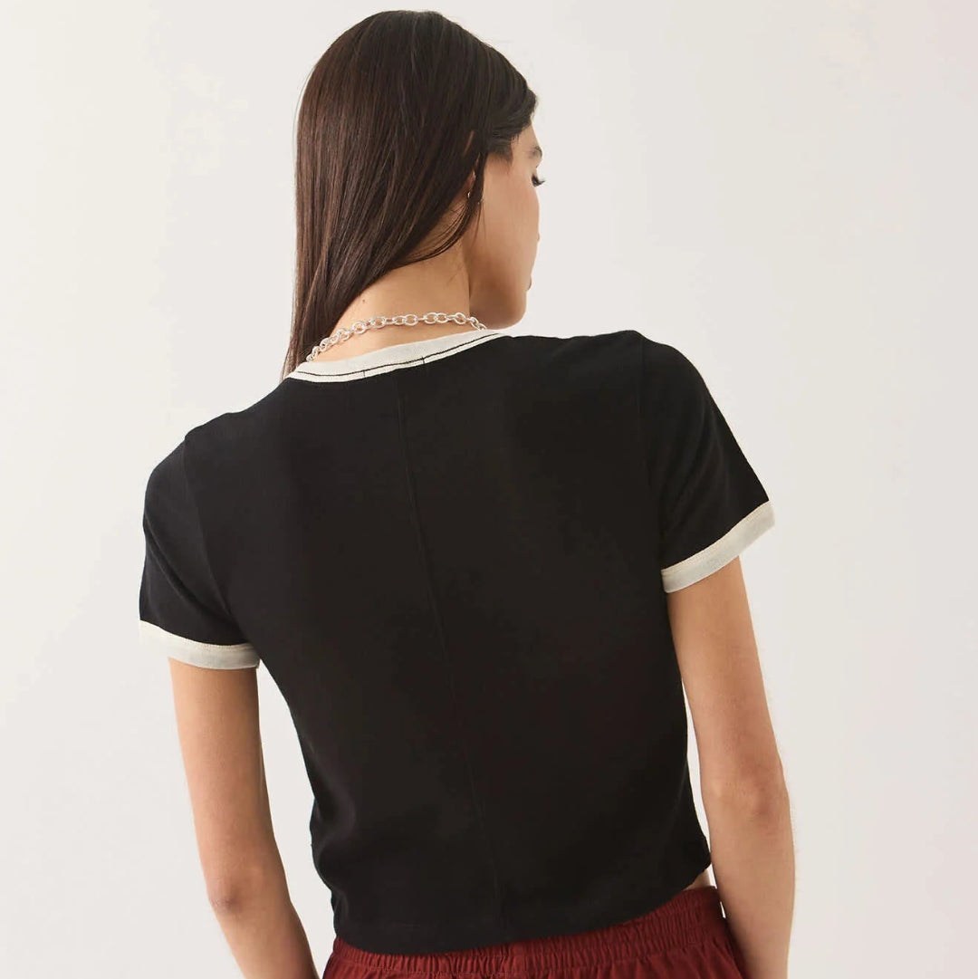 Brixton, Carefree Organic Garment Dye Ringer T-Shirt, Black/Off-White
