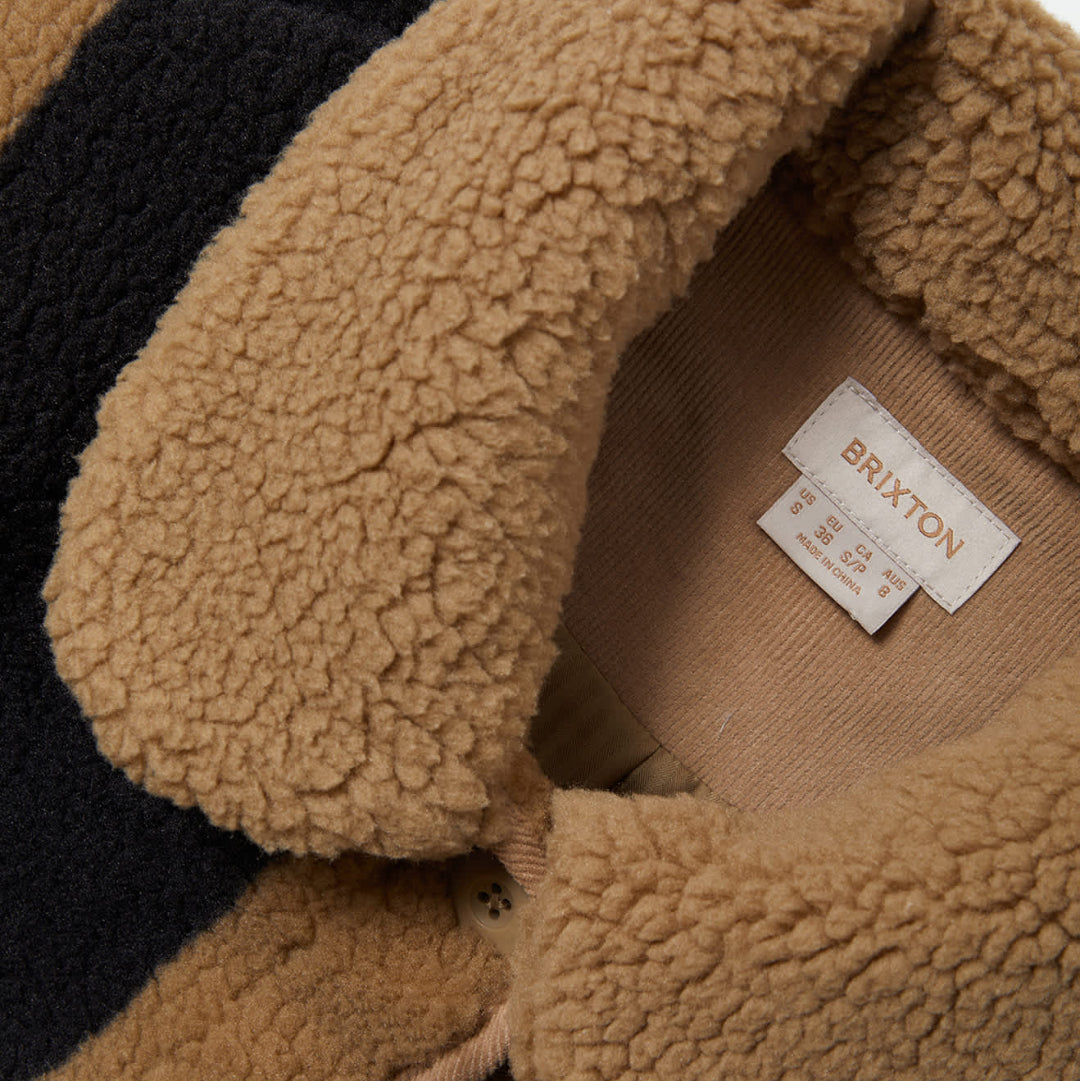 Brixton, Delilah Sherpa Jacket, Khaki/Black Stripe