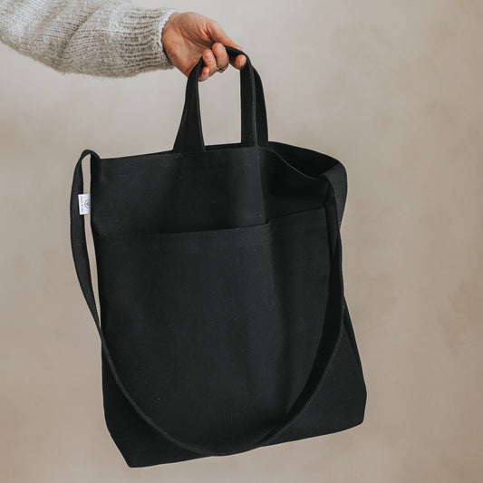 Double Pocket Tote Bag - Black