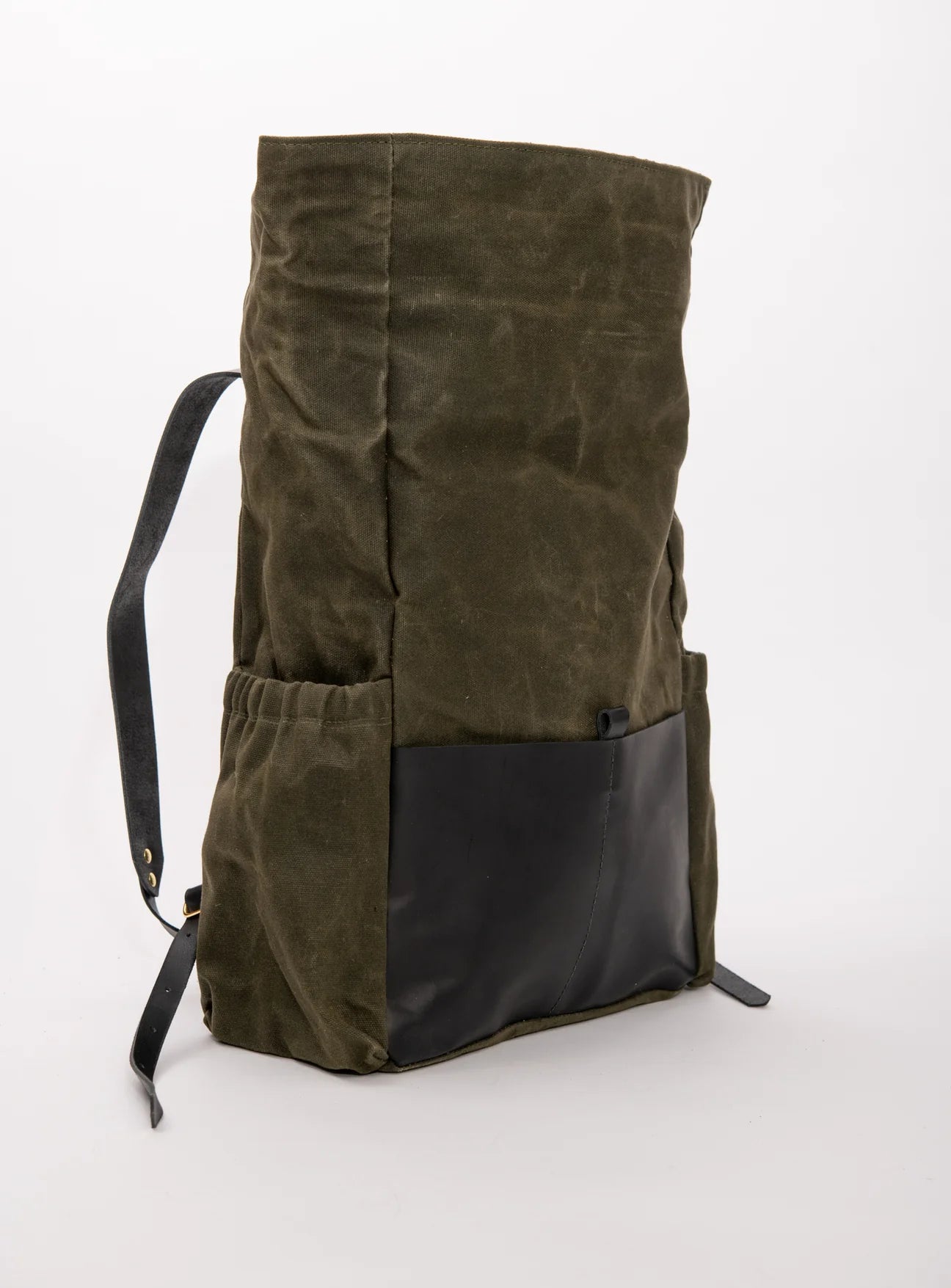 Roll Top Leather and Waxed Cotton Backpack, De Lorimier Model