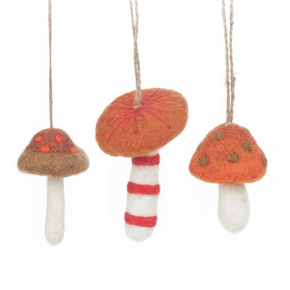 Handmade Felt Wild Foraged Mushrooms Ornaments (Set of 3)