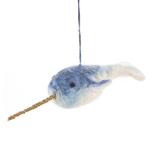 Handmade Felt Fair Trade Hanging Narwhal Ornament
