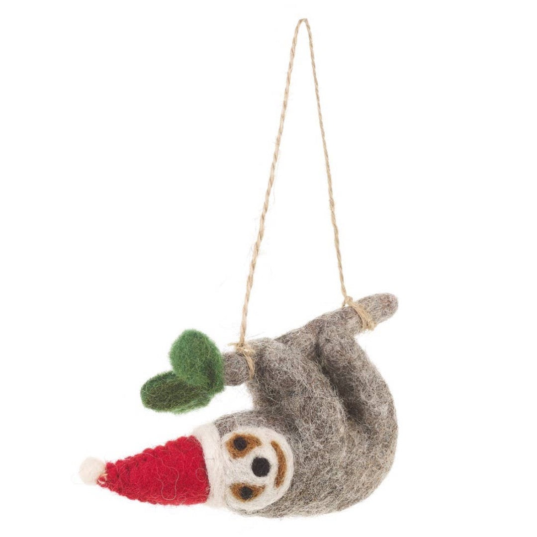 Handmade Felted Christmas Sloth Ornament